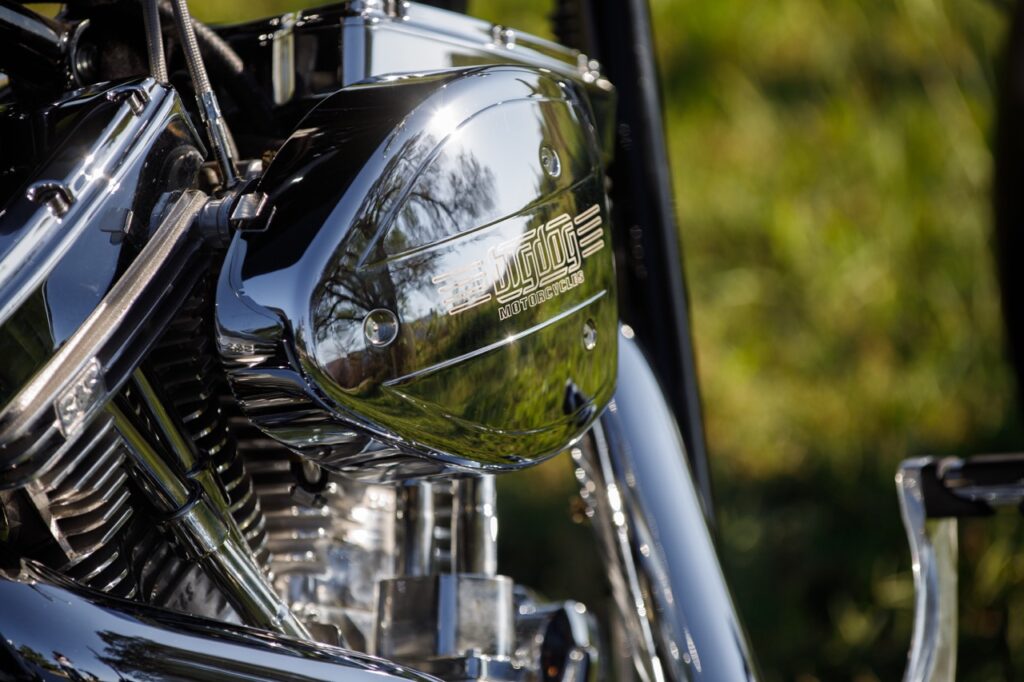 Big Dog Motorcycles chrome air cover and v-twin engine